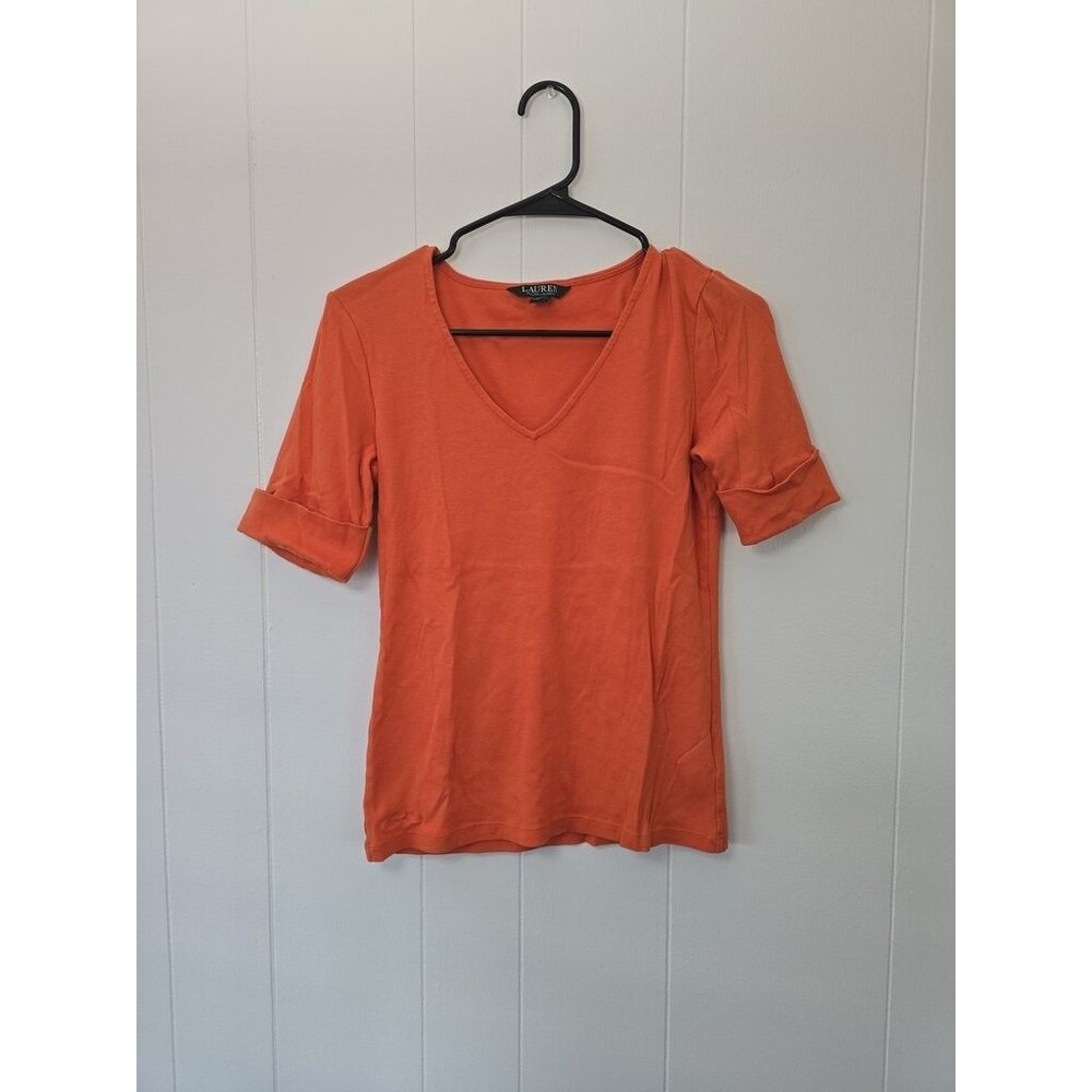 Lauren Ralph Lauren Women's Orange V-Neck Shirt Small